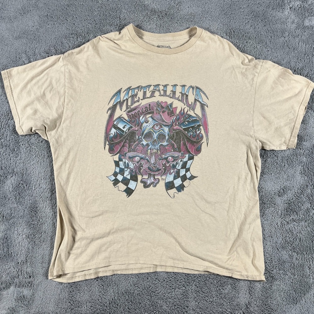 Metallica Nor Cal Skull Graphic T-Shirt Unisex 2X Beige Short Sleeve Summer Tee